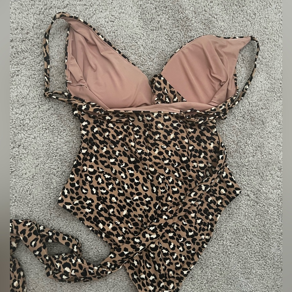 aerie Leopard Print Cutout One-Piece Swimsuit in Tan and Black - Picture 6 of 6